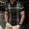 Herrpolos mode affärer randtryck polo skjorta sommar kort ärm t-shirt linje mönster topp casual stora kläder kläder