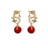 2024 New Year Pearl Chinese Zodiac Dragon Earrings Party Jewelry Glitter Cubic Zirconia CZ Dragon Earrings For Women