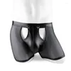 Underpants Mens Boxers Man Mesh Imitation Leather Boxershorts Men Button U Pouch Panties Sexy Gay Underwear Shorts