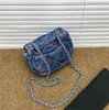 Mini Flap Designer Torby Cowboy Blue Denim Messenger Bag na ramię Women Luksusowa torebka List Srebrny łańcuch dwukolorowy Diamentowe pikowanie torebka crossbody