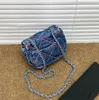 Mini Flap Designer Taschen Cowboy Blue Denim Messenger Umhängetasche Damen Luxus Handtasche Buchstabe Silber Kette Zweifarbig Diamant Quilting CrossBody Geldbörse