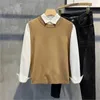 Men's Vests Knit Sweater Male Crewneck Solid Color Sleeveless Clothing Vest Casual Round Collar Coat Plain Jacket Waistcoat Maletry X