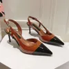 65mm Low Heel Red printed leather Slingback Pumps shoes Pointed toe stiletto Heels sandals women's Luxury Designer Dress Patent leather buckle Evening shoes With box