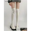 Chaussettes Bonneterie Femmes Preppy Style Doux Kawaii Blanc Genou Haute Femelle Automne Hiver Mignon Arc Y Bas Slim All-Match Y2K Cuisse Drop Otie3