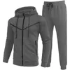 Men's Tracksuits Winter 2024 Sportwear Long Sleeve Drawstring Hoodie Tops&Pants Outfits Set Retro Check Print Zip Sweatshirt 2 Piece