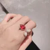 Cluster Rings Fashion S925 Sterling Silver Top Quality Red Zircon Wedding Party Ring Smycken Damer Water Drop