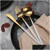 Forks Eating Utensils Platinum 304 Stainless Steel Western Cutlery Three-Piece Set Of Serving Drop Delivery Home Garden Kitchen Dining Otom7