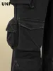 Salopette multi-poches noire délavée au leaven, ample pour ruiner, pantalon décontracté américain hipster à jambe droite