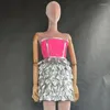 Scene Wear Women's Party Celebrate Dress Sexig Jazz Dance Clothing Pink Silver Laser Evening Show Festival Outfit XS6593