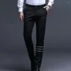 Men's Suits Men Suit Pants Spring Fall High Waist Slim Fit Wrinkle-free Stretchy Breathable Business Formal
