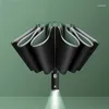 Umbrellas Light Reverse Business Ten Belt Umbrella LED Fold Closing Three Luminous Automatic Opening Bone And