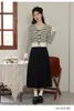 여자 니트 2024 가을 겨울 v-neck 스웨터 니트웨어 한국 패션 느슨한 가디건 줄무늬 긴 슬리브 탑