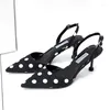 Chaussures habillées Polka Dot Gladiator Sandales Femmes Noir / Blanc Couleur Mixte Pointu Été Talons Hauts Sangle Arrière Talon Mince Sandalias Y830