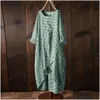 Basic & Casual Dresses Summer Dress Fashion Women Plus Size Loose Fl Sleeve Plaid Long Dresses Casual Lattice Cotton And Linen Easy M Dhnad