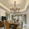 Pendant Lamps European-Style Living Room Candle Chandelier Bedroom Dining Crystal Lamp Retro Grand Villa Duplex Building Smoky Gray Chand