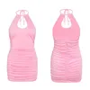 Vestidos casuais roupas vestido verão halter out backless plissado nádega envoltório para mulher clube sexy mini