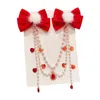 Hair Accessories Year Red Bow Clip Fringe Head Wear Plush Ball Hairpin Pearl Chain Tassel Princess Forehead