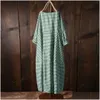 Basic & Casual Dresses Summer Dress Fashion Women Plus Size Loose Fl Sleeve Plaid Long Dresses Casual Lattice Cotton And Linen Easy M Dhnad