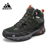 Hikeup sapatos de caminhada masculinos tênis de couro ao ar livre para homens botas de trekking masculino acampamento caça botas de tornozelo tático 240118