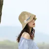 Wide Brim Hats Women Summer Fresh Fashion Foldable Bucket Hat Small Daisy Embroidered Sun Versatile Lady Straw Caps For Gifts