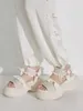 Sandales japonaises Preppy Style Lolita en dentelle pour femmes, chaussures à plateforme, bande magique féerique, Zapatos Mujer, été 2024
