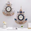 Relógios de parede estilo mediterrâneo relógio retro fibra silenciosa âncora pendurado relógio café bar decoração de casa