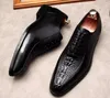 Men Business 1290 Alligator Dress Shoes Fashion Crocodile Texture Casual Loafers Party Wedding äkta läder spetsig tå snörning formell kontorssko brittisk