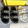 Casual Shoes Slippers Slides Designer Women Platform Sandals Flat Comfort Crystal Diamonds Buckle 10A Moccasins Outdoor Summer Beach Soft Walk Shoe With box 35-45