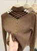 Kvinnors stickor Sexig Hallow Out Halter Sticked Top For Women 2024 Autumn Solid Base Long Sleeve Bottoming tröja Skjorta