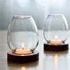 Kerzenhalter, Retro-Kerzenhalter aus transparentem Glas mit Holzsockel, für Hochzeit, Party, Bankett, Dufthalter, Tischdekoration, Dekorationen