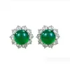 Choucong Brand Stud Earrings Luxury Jewelry Real 100% 925 Sterling Silver Rich Women 8mm Green Jade White Moissanite Party Eternity Women Earring Gift