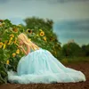 Vestidos de niña cielo azul claro flor hasta el suelo princesa niños niñas primer vestido de cumpleaños para fiesta de boda