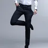 Men's Suits Men Suit Pants Spring Fall High Waist Slim Fit Wrinkle-free Stretchy Breathable Business Formal