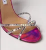 Elegante marca mujer baile Plexi sandalias zapatos de cuero tacones altos cristal adornado fiesta vestido de novia correa de tobillo elegante dama bombas EU35-43 con caja