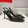 RENE CAOVILLA CRYSTAL FLOWER 75mm Mesh Weaving Slingback Shoes Stileetto Heels Women's High Heeled Luxury Designer