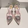 Rene Caovilla Crystal Flower 75mm Mesh Weaving Slingback Shoes Stiletto Heels Women’s High Cheeled Oquury Luxury Slip-On Evening Shoes Footwear 35-43