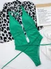 Porter une pièce maillot de bain femmes 2023 nouveau vert à lacets col en V maillots de bain sexy body Monokini dos nu été plage maillot de bain femme