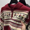 Men's Sweaters Japan Women's Oversized Red Zip Up Y2K Knitwear Pullovers Sweatshirts Striped Turtleneck Sweater Jumper For Women Streetwear