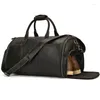 Duffel Bags Luxury Multifunction Organza Suit Garment Men's Real Leather Travel Duffle Bag With Shoe Compartment