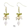 Boucles d'oreilles pendantes fleur feuille verte frange boucle d'oreille orchidées uniques bijoux de mariage cadeau