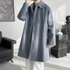 Casaco de trincheira masculino moda longo blusão masculino cor sólida único breasted solto casual trench homem streetwear plus size M-5XL 240119