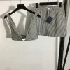 Brevmärke Sling T Shirts Tops Denim Dress Set för Women Stripe Suspender Underwear High midja Kort kjoldräkter