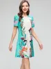 Women's Runway Dresses O Neck Short Sleeves Beaded Printed Floral High Street Fashion A Line Mini Vestidos