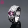 Gratis verzending fijne sieraden 8 mm twee karaat roze diamant 14 K / massief wit goud verlovingsring voor heren