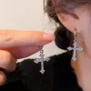 Y2K-pendientes cruzados góticos con diamantes de imitación para mujer, aretes colgantes con forma de cruz de circonita Kpop, estilo Grunge, accesorios de joyería