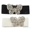 Ceintures 2 pièces femmes strass Accent papillon crochet boucle élastique Cinch taille ceinture blanc noir