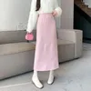 Skirts 2024 Spring Knitted For Women Winter Thicken Split Mid-Long Straight Skirt High Waist Stretch Fleece Jupe Warm 8883