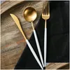 Forks Eating Utensils Platinum 304 Stainless Steel Western Cutlery Three-Piece Set Of Serving Drop Delivery Home Garden Kitchen Dining Otom7