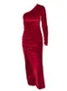アーバンセクシードレス女性エレガントな長袖パーティーイブニングベルベットボディコンスプリットペンシミディドレス春秋の衣服2404