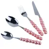 Dinnerware Sets Fashion Ceramic Handle Pearl Cutlery 1Set Stainless Steel Gift Flatware Gold 304 Knife Fork Spoon